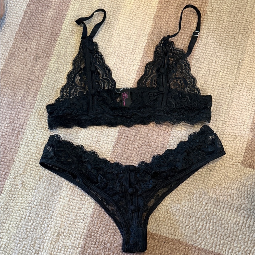 Lace Bralette & Bikini Set - Black small